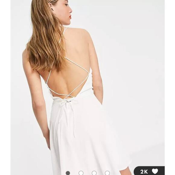 ASOS DESIGN cami wrap mini dress with lace-up back in white size 8 - Picture 6 of 7